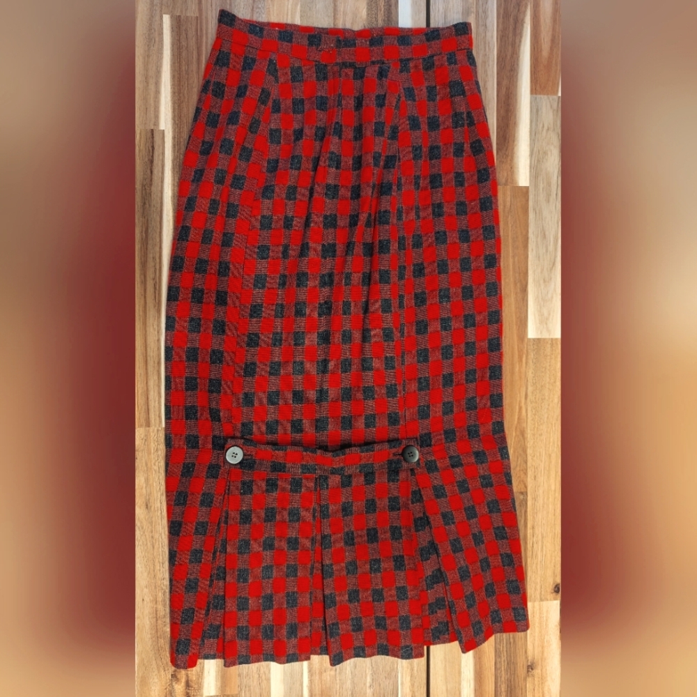 1950-1960 Vintage Red And Black Plaid Wool Wiggle Skirt Pencil Skirt Size 9